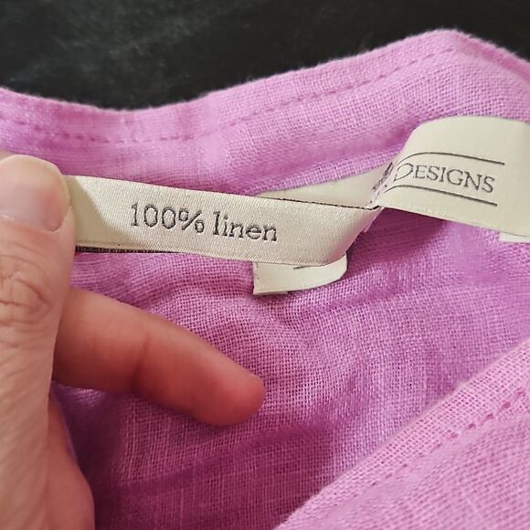 Crown Linen Designs Womens Purple Elbow Sleeve Blouse Size M 100% Linen Mature - Picture 6 of 10